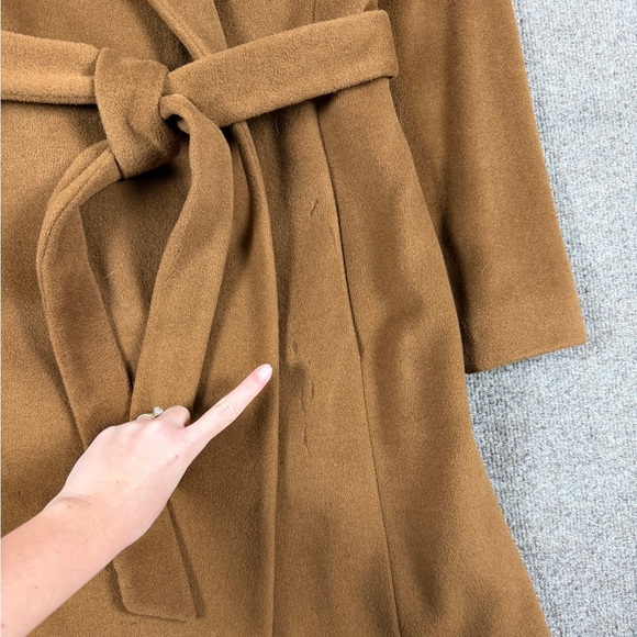 Ellen Tracy Brown Wool Long Belted Wrap Coat Women’s 8 Removable Fox Fur Collar - Picture 10 of 14